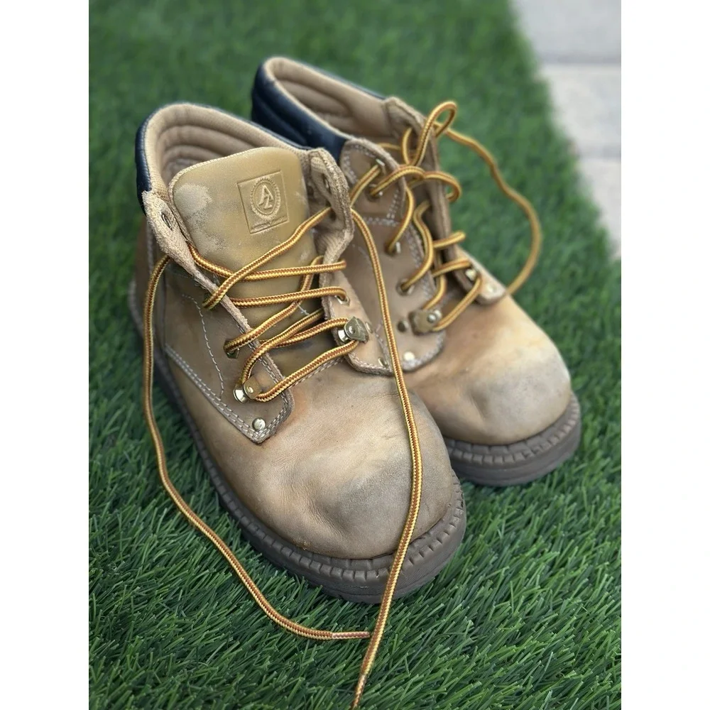 Arizona Jean Co Kids Leather Work Boots Tan Brown Size 3M